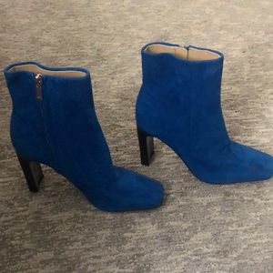 Marc Fisher blue suede bootie with square toe